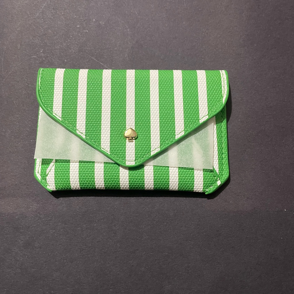 Kate Spade Green And White Striped Envelopes Card Case Bnwt